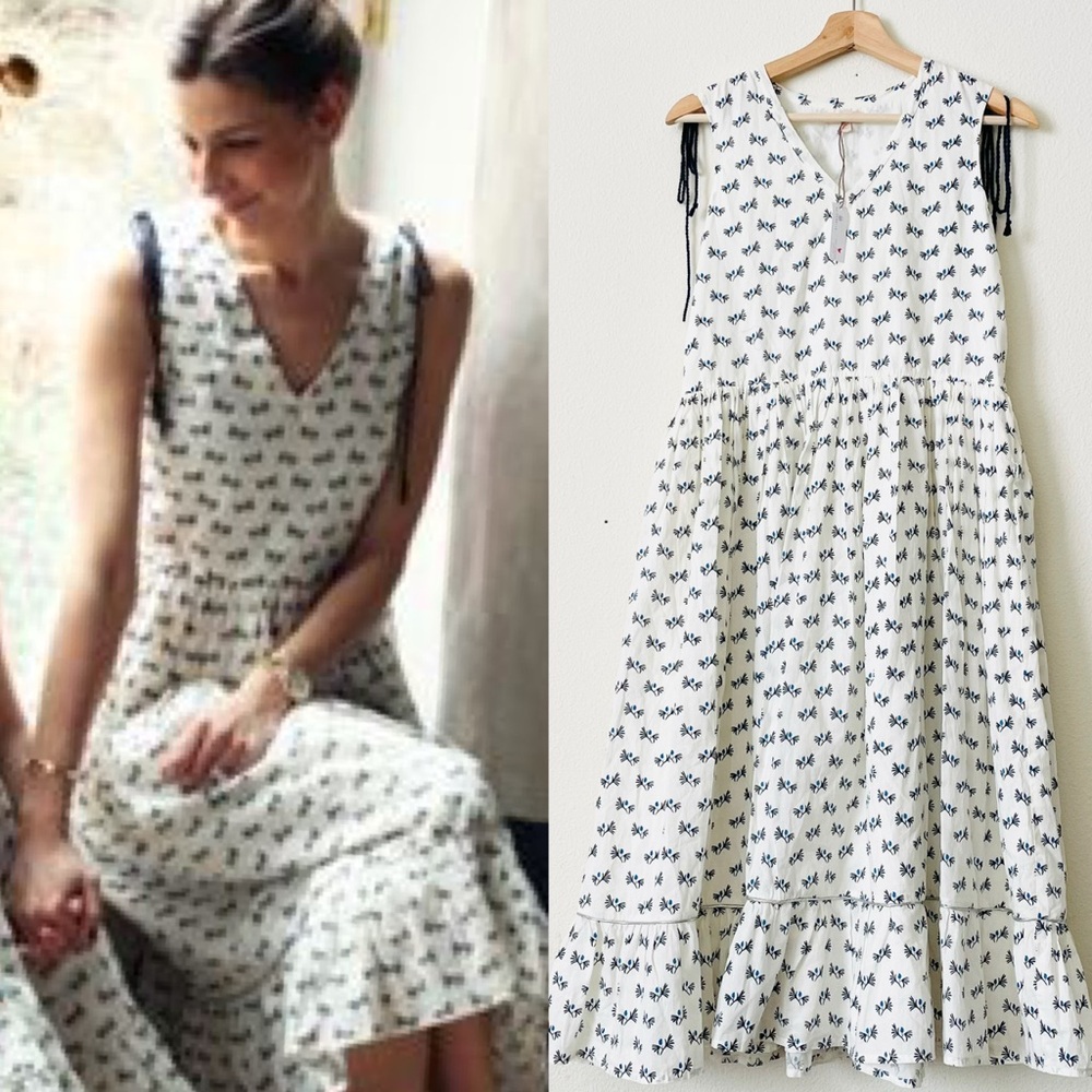 NWT Pink Chicken New York XS white printed sleeveless  midi dress